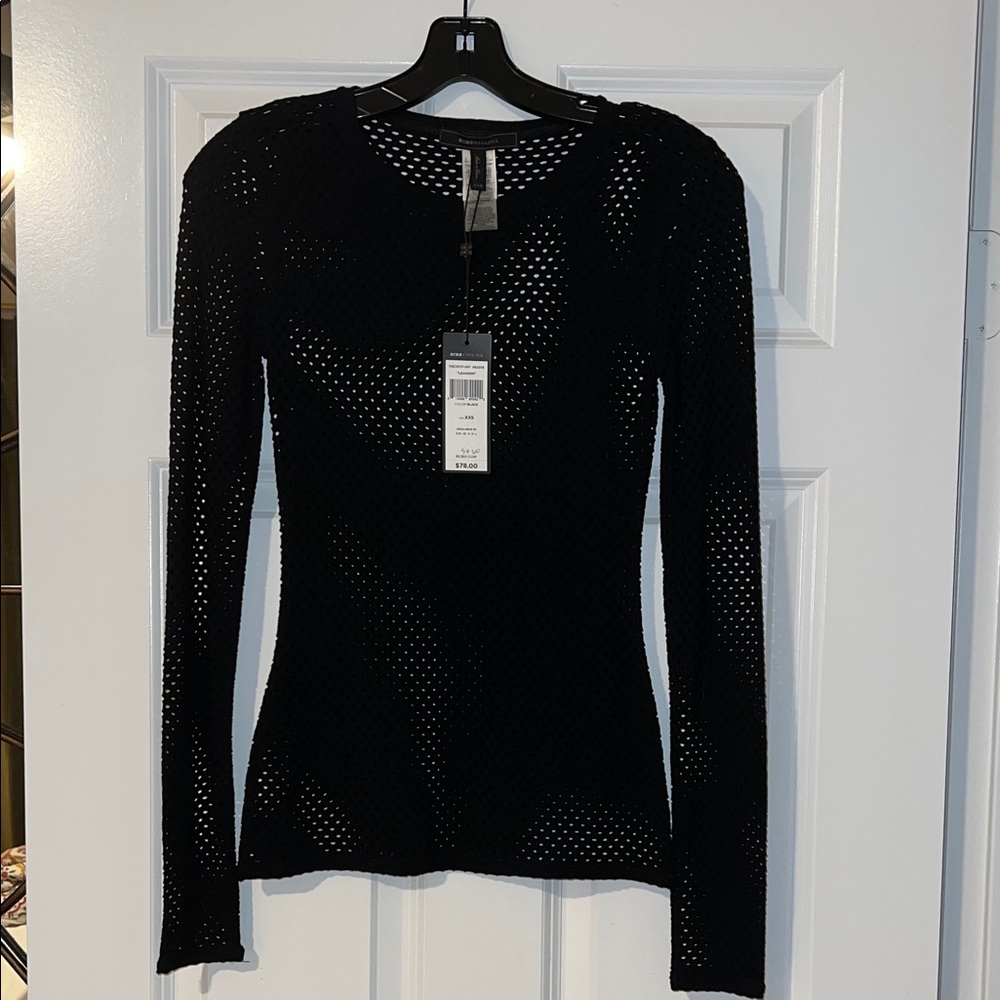 BCBGMAXAZRIA EBlack Mesh Long Sleeve Top “Leander” XXS